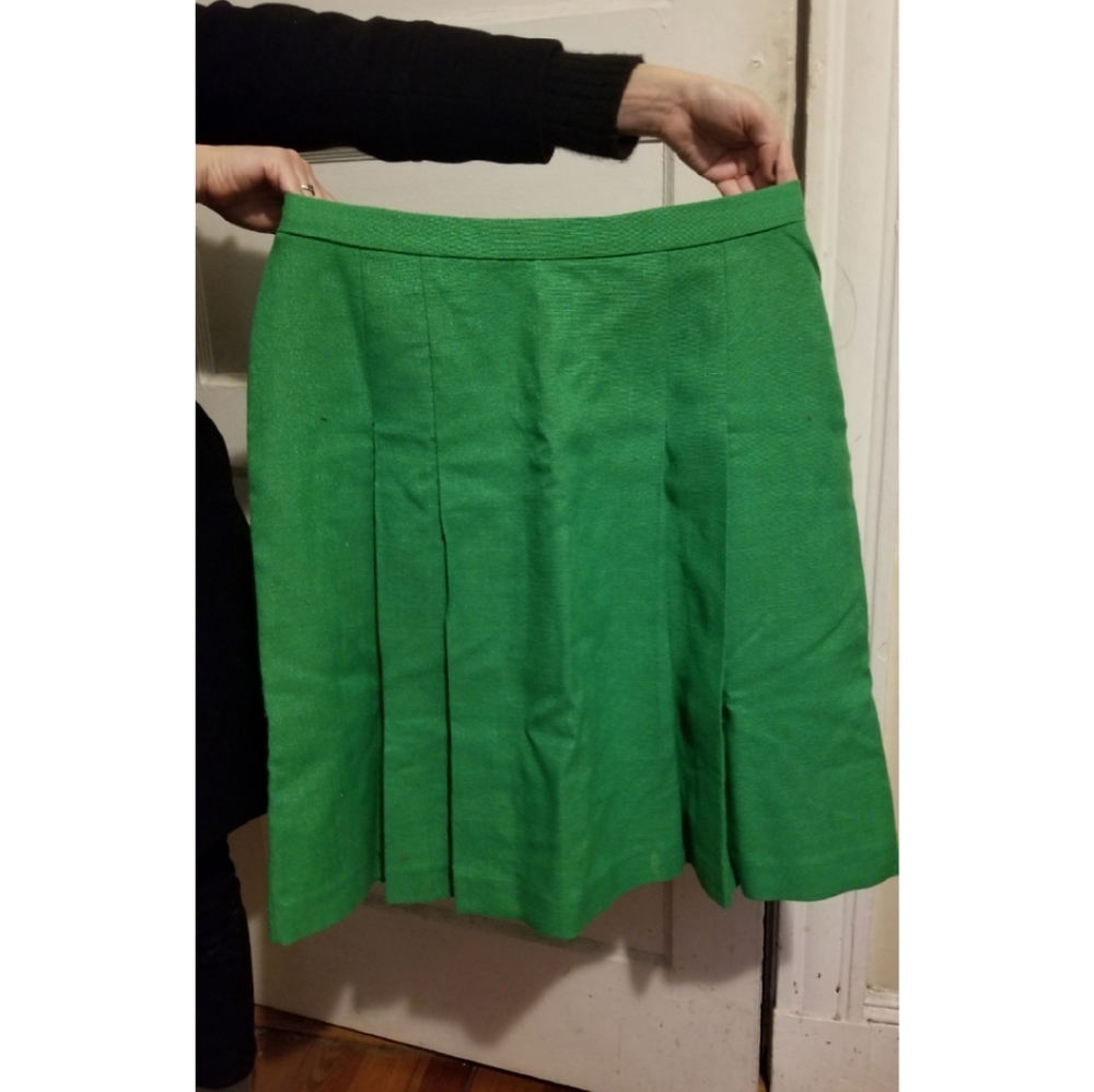 Green Vintage Pleated A Line Skirt